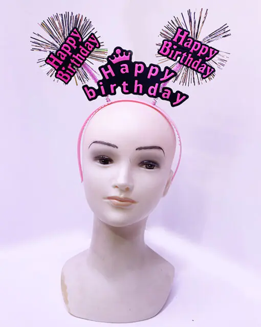 Happy Birthday Püsküllü Neon Pembe Renk Doğum Günü Tacı 22x19 cm