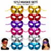 12'li Metalik Venedik Toptan Parti Maskesi Seti – 6 Renk Karışık