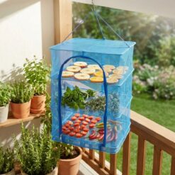 3 Katlı Fermuarlı Sebze Meyve Kurutucu File – 40x40 cm Katlı Askılı Kurutma Filesi (52 cm Uzunluk)