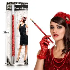 30 cm Kırmızı Payetli Sigara Tutacağı – 1920’ler Gatsby Parti Aksesuarı