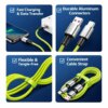 4-in-1 240W PD Hızlı Şarj Kablosu – Type-C Lightning Destekli PL-8632