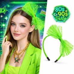 80’ler 90’lar Neon Yeşil Dantel Taç Fiyonklu
