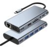 8in1 Type-C Çoklayıcı Hub HDMI 4K USB 3.0 SD TF Kart RJ45 Ethernet Dönüştürücü Adaptör