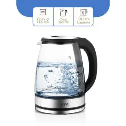 CAM - LEDLİ KETTLE 1.8LT  GİZLİ REZİSTANS - KABLOSUZ 360 DERECE GÖVDE 1500W SK-8033