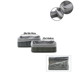 GRİ 2 BOY D.DÖRTGEN BAMBU KENAR ORGANİZER SEPET AHŞAP ALTLIK - BEZLİ 25X14-28X18CM
