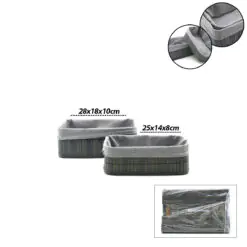 GRİ 2 BOY D.DÖRTGEN BAMBU KENAR ORGANİZER SEPET AHŞAP ALTLIK - BEZLİ 25X14-28X18CM