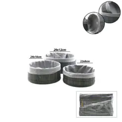GRİ 3 BOY YUVARLAK BAMBU KENAR ORGANİZER SEPET AHŞAP ALTLIK - BEZLİ ÇAP: 22X24X29CM