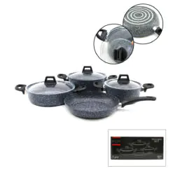 GRİ 7 PARÇA GRANİT TENCERE - TAVA SETİ 20-24CM DERİN - 27CM BASIK CAM KAPAK TENCERE - 26CM TAVA