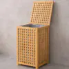 KALIN AHŞAP BAMBU KİRLİ ÇAMAŞIR SEPETİ KUMAŞ ÇANTALI SEPET=40X40X58CM