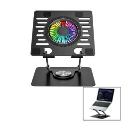 KATLANABİLİR LAPTOP STAND METAL - SOĞUTUCU FAN RGB IŞIKLI 360° DÖNEBİLEN FAN 2 USB SOKET