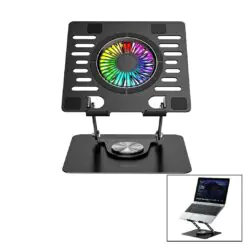 KATLANABİLİR LAPTOP STAND METAL - SOĞUTUCU FAN RGB IŞIKLI 360° DÖNEBİLEN FAN 2 USB SOKET