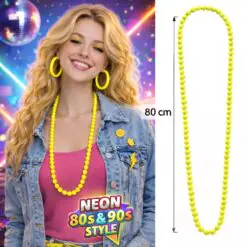 Neon Sarı Boncuk Kolye 80 cm – Retro 80’ler 90’lar Parti Aksesuarı