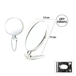 OVAL - GÜMÜŞ 6.5 INC=16.5X13CM MAKYAJ AYNASI ÇİFT TARAFLI KATLANIR AYAKLI