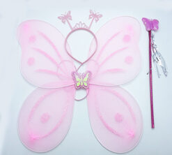 Toz Pembe Renk Kelebek Kanadı Tacı ve Sopası 50x37 cm