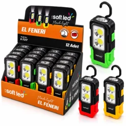 12 ADET 2IN1 SOFTLED EL FENERİ 3XAAA PİLLİ MIKNATISLI ASMA APARATI 1W LED - 3W COP LED K-7217