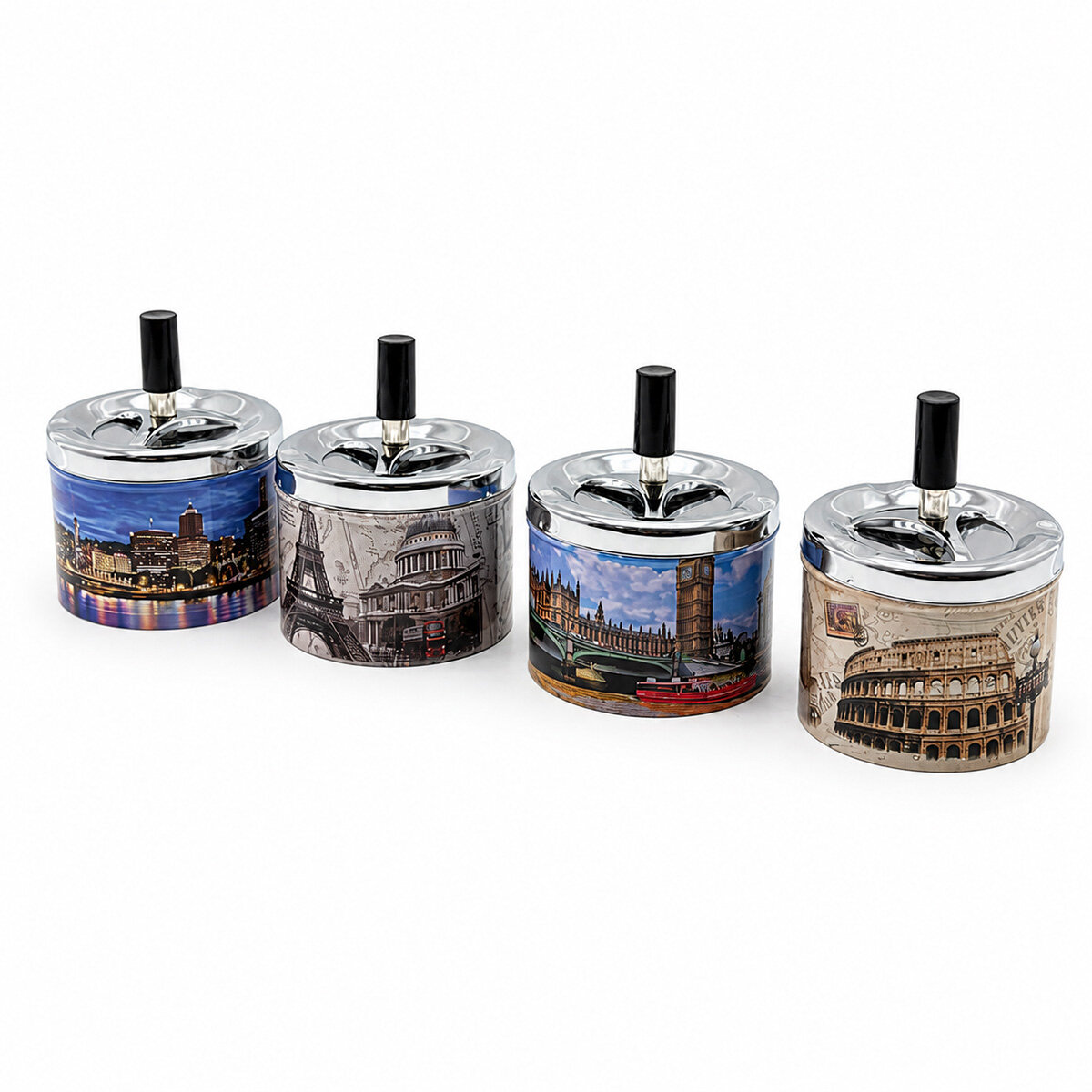 12 ADET ASHTRAY YUVARLAK - BASMALI METAL KÜLLÜK