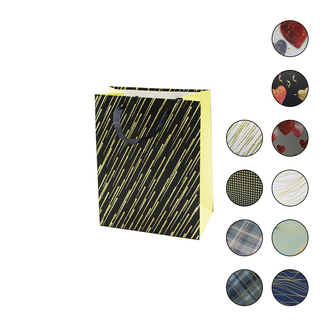 12 ADET KÜÇÜK=18 X 23X 10CM  HEDİYELİK KARTON ÇANTA  RENKLİ DESENLİ   SİMLİ - SİMSİZ   KURDELA - İP KULP