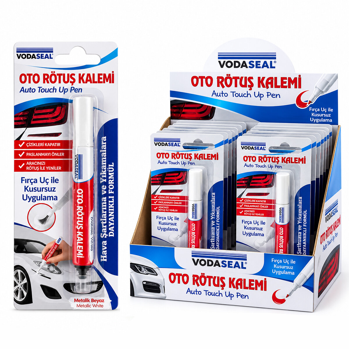 12 ADET METALİK BEYAZ OTO RÖTUŞ KALEM FIRÇA UÇ 5ML