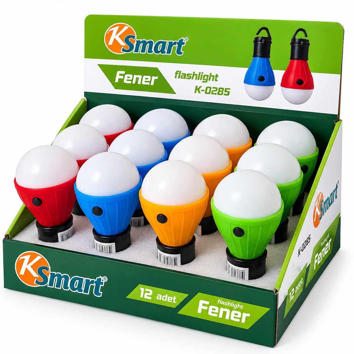 12 ADET PİLLİ FENER - AMPUL RENKLİ ASKILI K-0285
