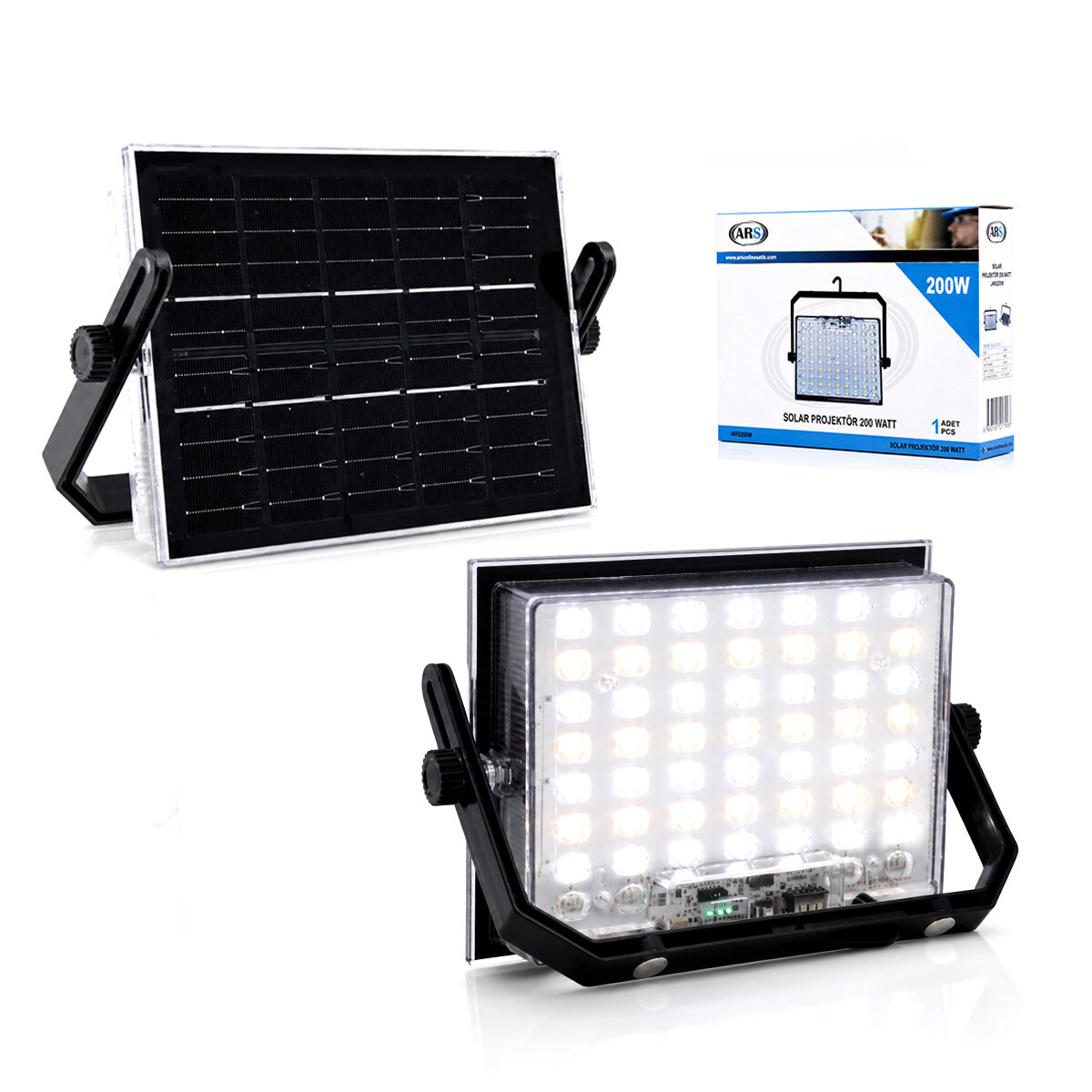 200W GÜNEŞ ENERJİLİ LED IŞIK SOLAR PROJEKTÖR - FENER KAMP - DIŞ MEKAN 3 FARKLI LED IŞIK 348961 LMB