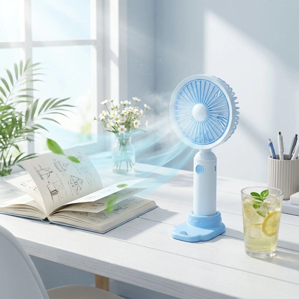 3 Kademeli Masaüstü Fan – Telefon Tutuculu Özellikli Standlı Elde Taşınabilir Mini Fan  EKL29