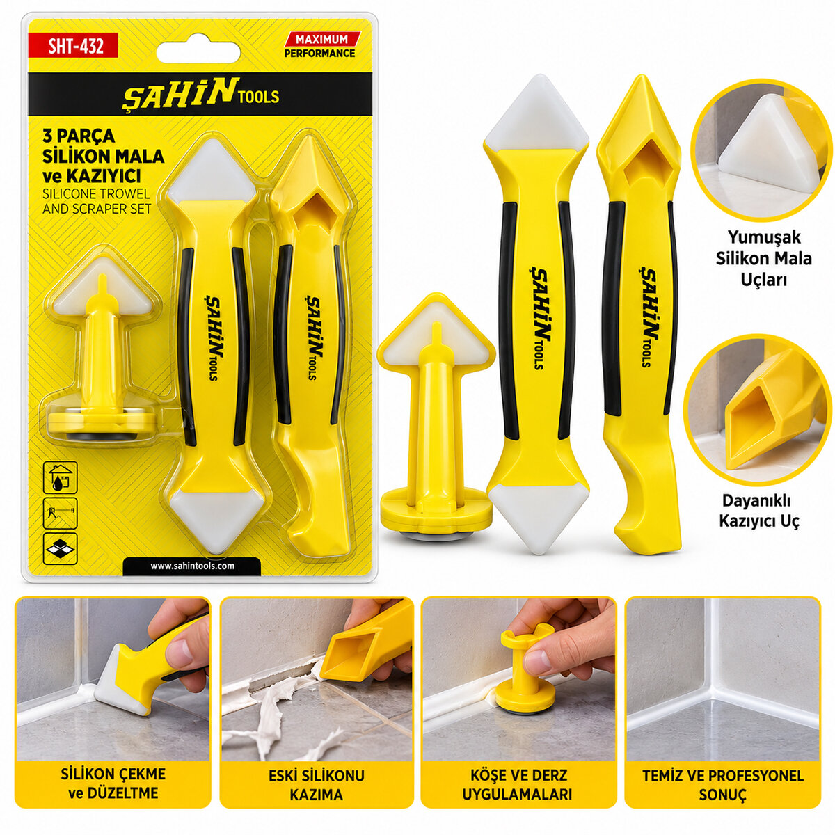 3PCS SİLİKON - MALA - DERZ KAZIYICI SET