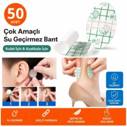 50 Adet Su Geçirmez Kulak Bandı ve Ayakkabı Vurma Önleyici Bant Seti, Çok Amaçlı Koruyucu Yapışkan Bant