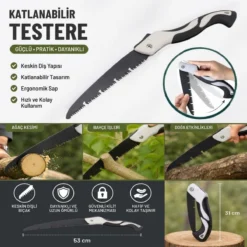 53 cm Katlanır Pelikan Testere, Büyük Boy, El Testeresi, Katlanabilir Budama ve Kesim Testeresi, Kamp, Bahçe ve Ahşap Kesim Testeresi