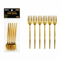 60 PARÇA GOLD TATLI ÇATAL SETİ 13CM - 1 PAKET İÇİNDE 6 ADET VARDIR - 10 PAKET GÖNDERİLİR