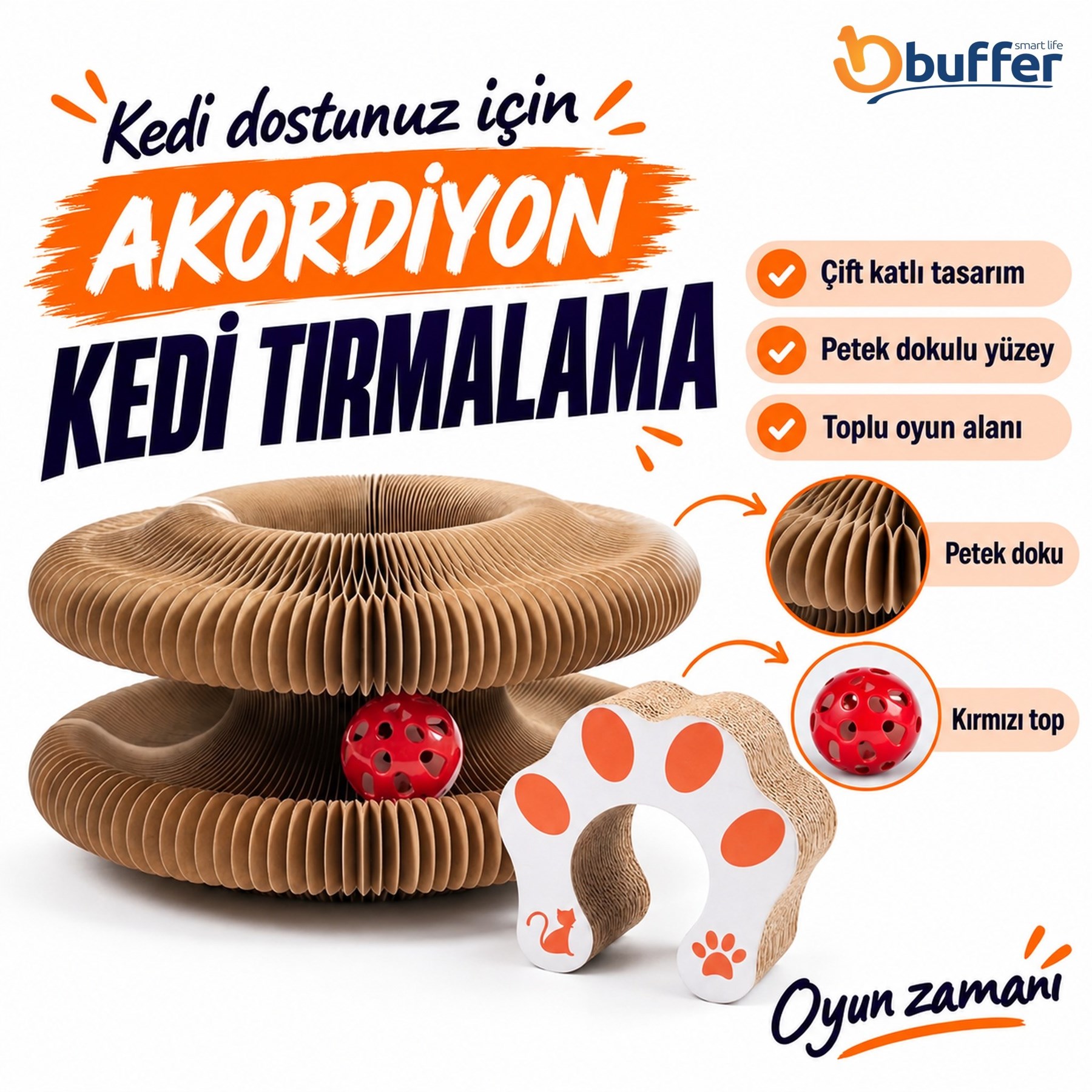 Akordiyon Karton Kedi Tırmalama Oyuncağı – Mıknatıslı Katlanabilir Etkileşimli Kedi Oyuncağı,Pençe Tahtası