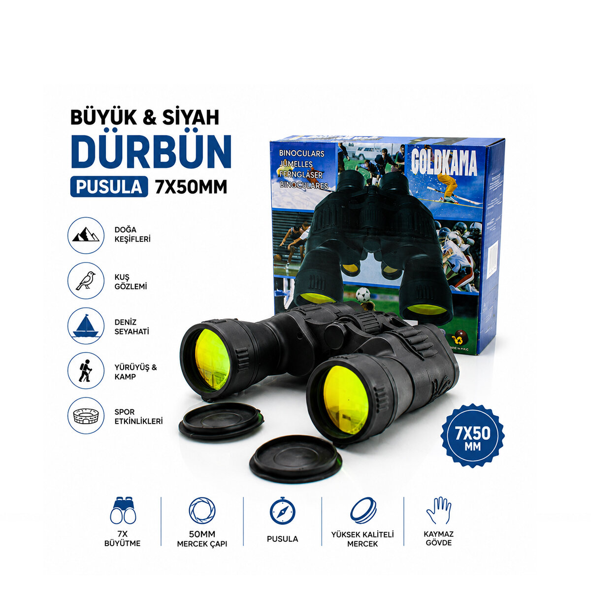 BÜYÜK - SİYAH DÜRBÜN PUSULA 7X50MM 168FTX1000YRF