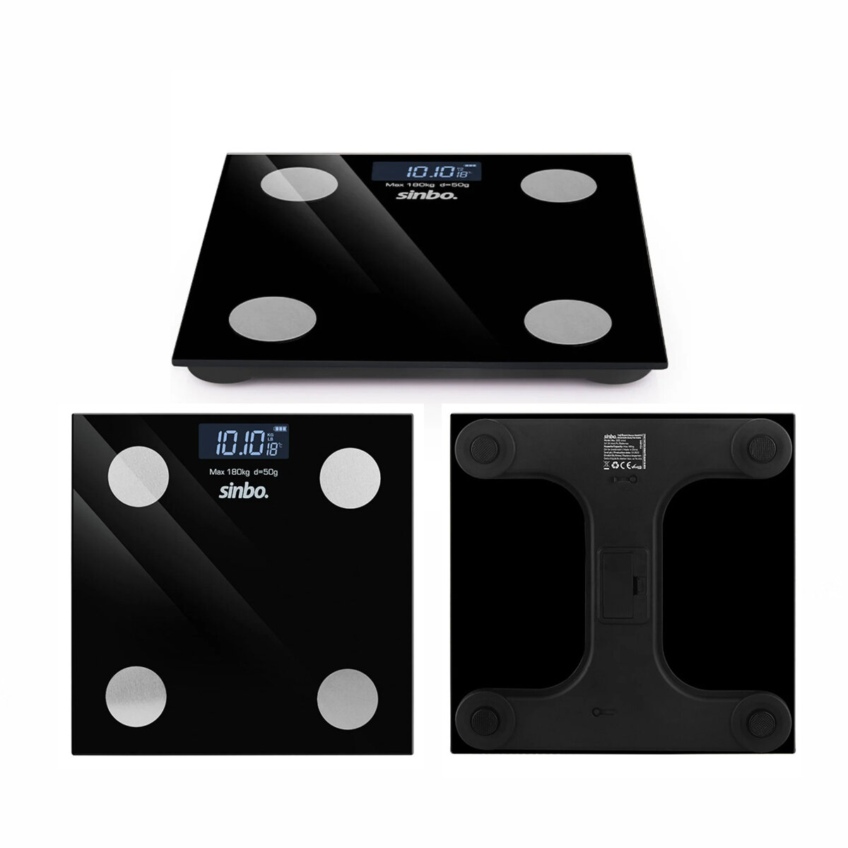 DİJİTAL - PİLLİ CAM BANYO BASKÜLÜ LCD EKRAN - SICAKLIK GÖSTERGELİ 180KG/50GR 28X28CM SBS-4466