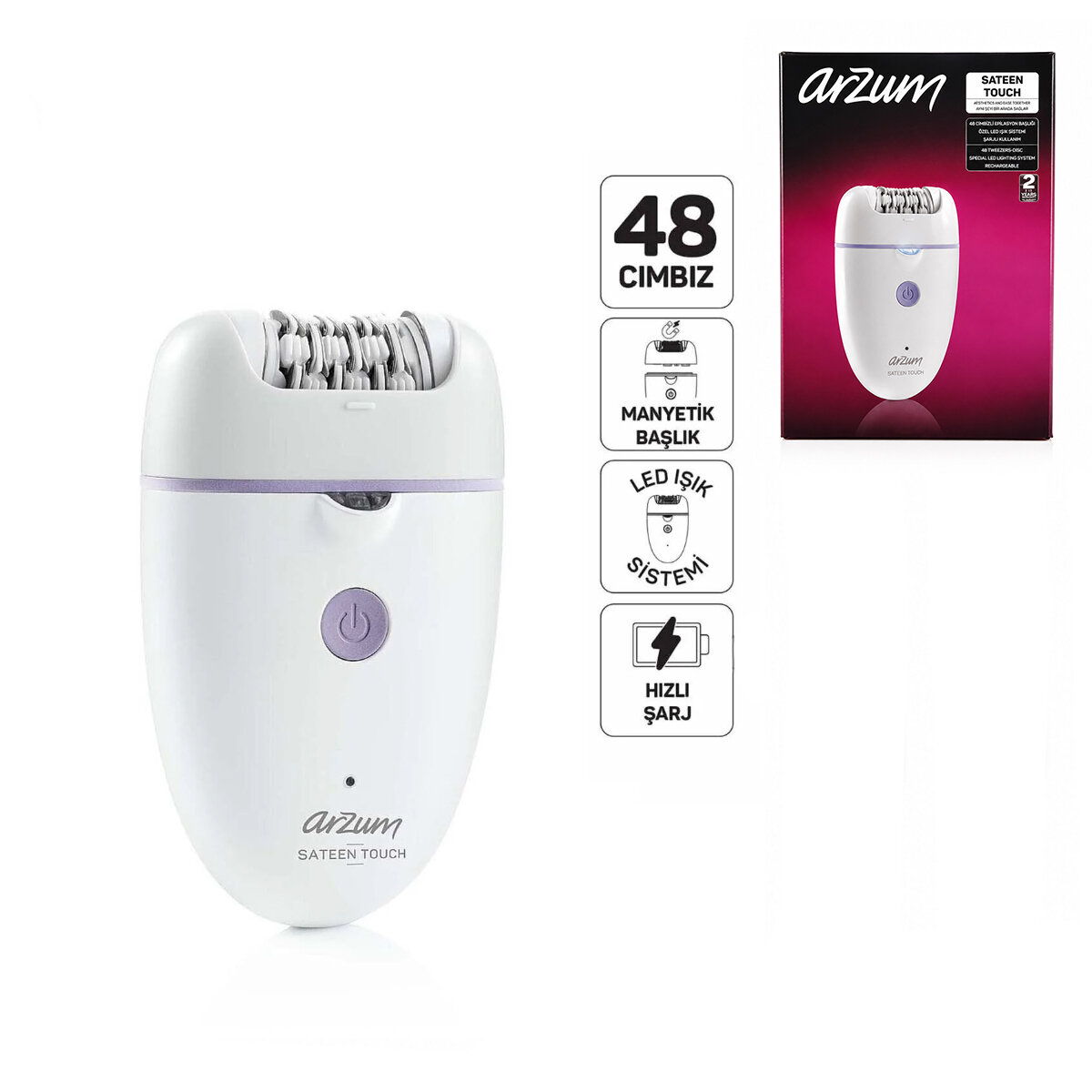 EPİLATÖR EPİLASYON CİHAZI 48 CIMBIZ MANYETİK BAŞLIK LED IŞIK SİSTEM - HIZLI ŞARJ AR5173-02