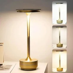 Eskitme Gold Kasa Dokunmatik Şarjlı Masa Lambası – 3 Renk Işık Modlu, LED Aydınlatmalı, Modern &amp; Dekoratif Abajur