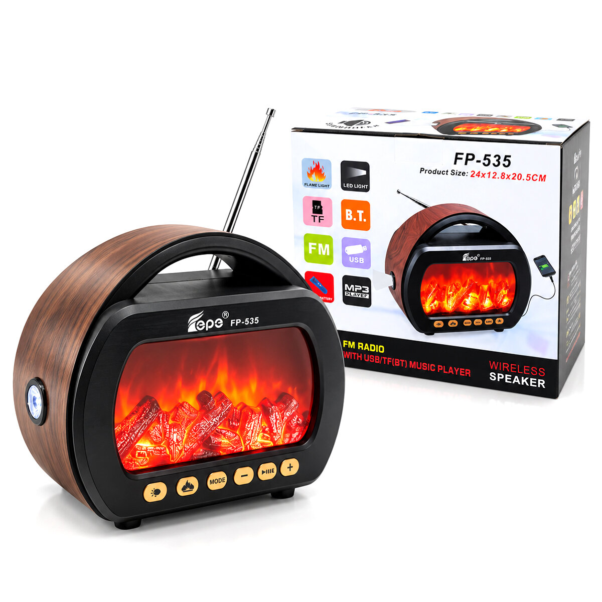 FENER - ŞÖMİNELİ RADYO - RETRO AM - FM - SW USB - TYPE-C SARJLI BT - TF - USB SPEAKER FP-536 PL-4728