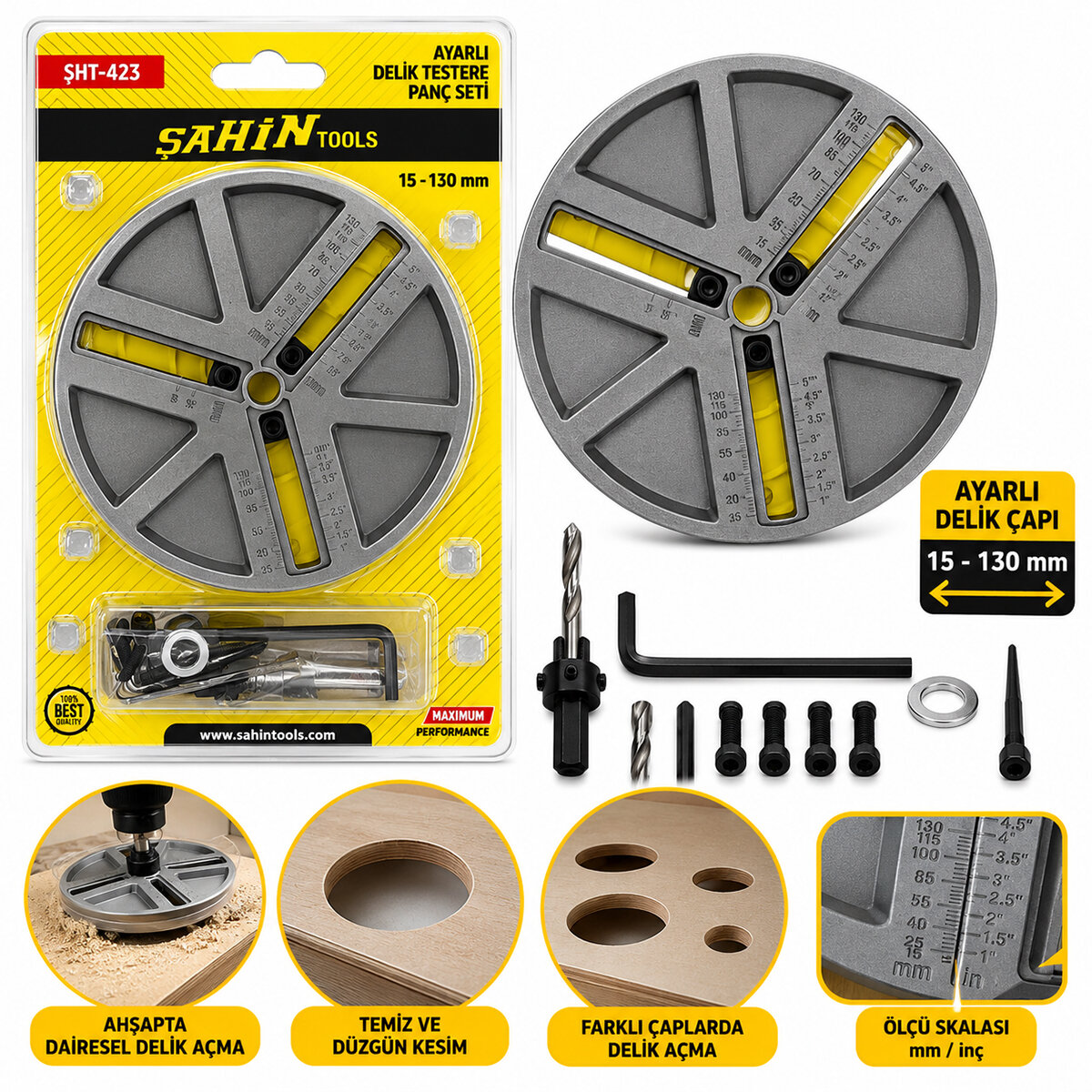 HASSAS DENGELEME - DARBE DAYANLIKLI AYARLI DELİK TESTERE PANÇ SET 45-130MM