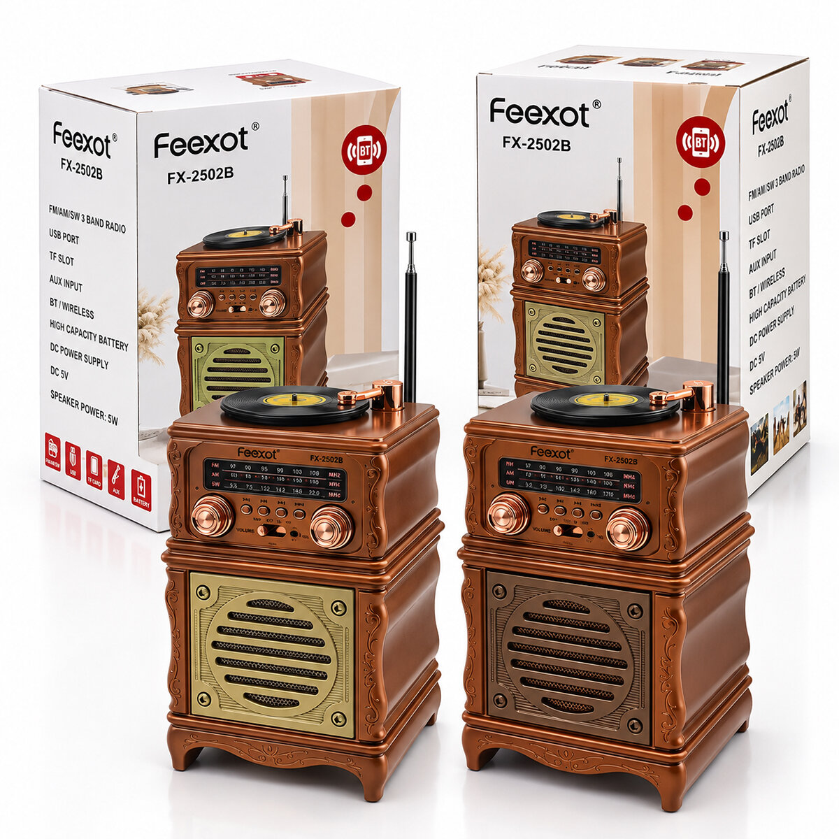 İBRELİ RADYO RETRO AM FM SW USB TYPE-C SARJLI BT TF USB AUX SPEAKER FX-2502B
