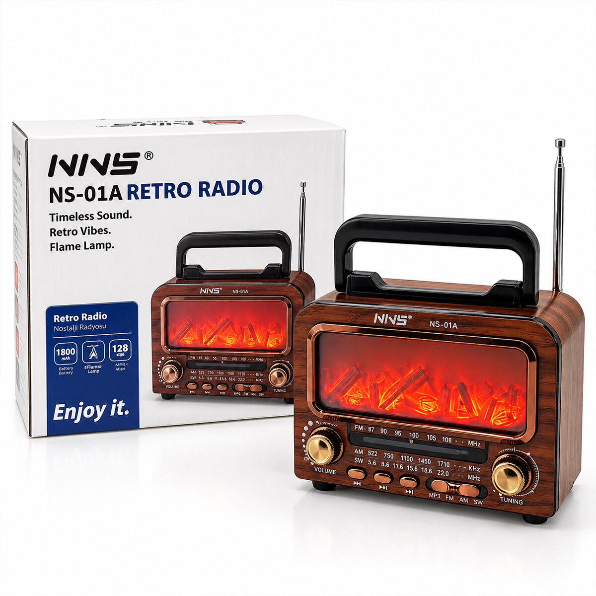 İBRELİ ŞÖMİNELİ RADYO - RETRO AM - FM - SW USB - TYPE-C SARJLI BT - TF - USB SPEAKER NS-01A PL-4730