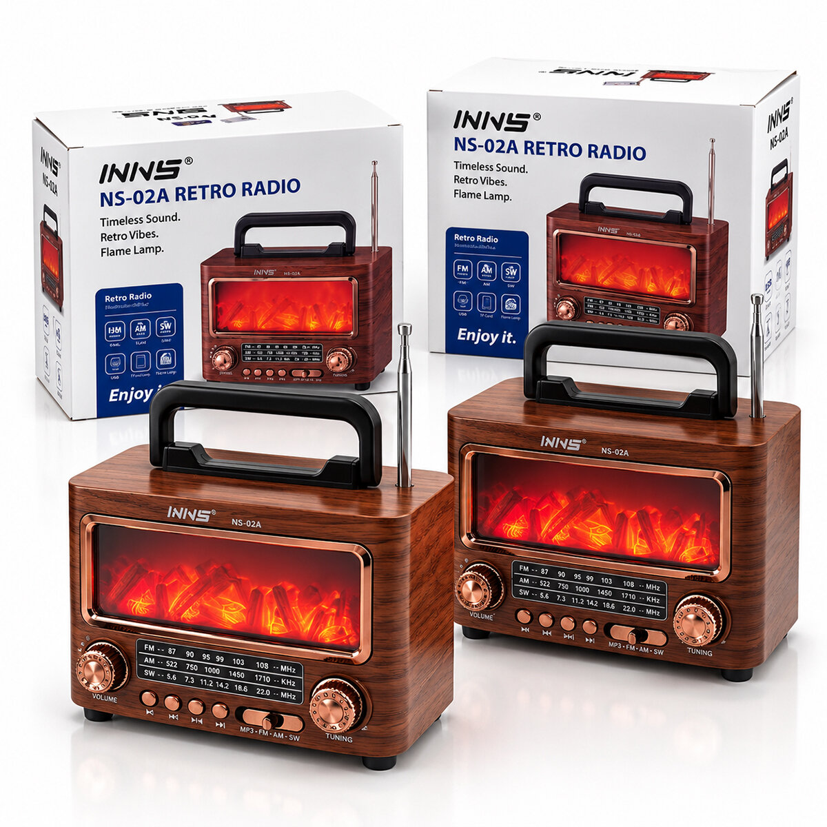İBRELİ ŞÖMİNELİ RADYO - RETRO AM - FM - SW USB - TYPE-C SARJLI BT - TF - USB SPEAKER NS-02A PL-4731