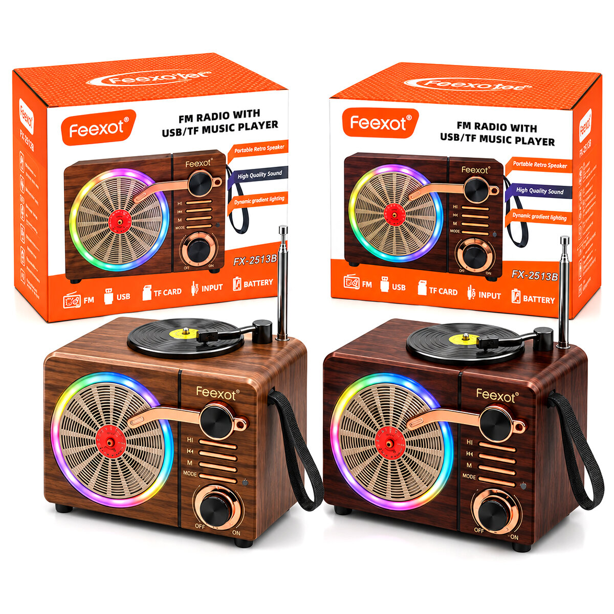 IŞIKLI FM RADYO - RETRO USB - TYPE-C SARJLI BT - TF - USB SPEAKER FX-2513B PL-4725