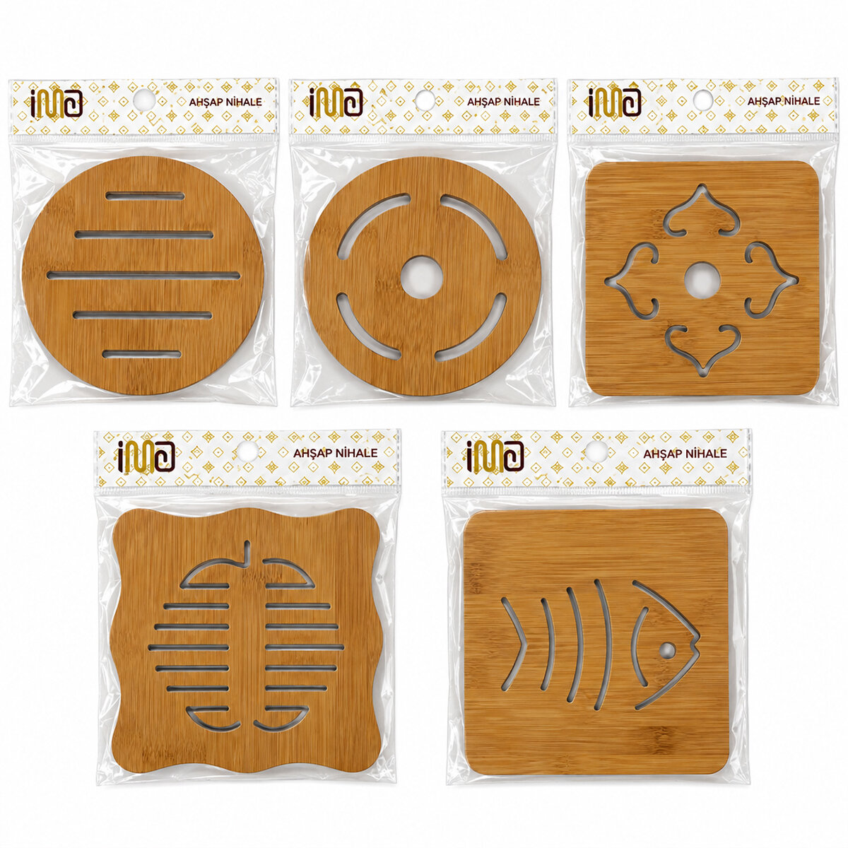 KARE=16.4X16.4CM - YUVARLAK:16.4CM MIX DESEN BAMBU - AHŞAP NİHALE - HERHANGİ BİR MODEL GÖNDERİLİR
