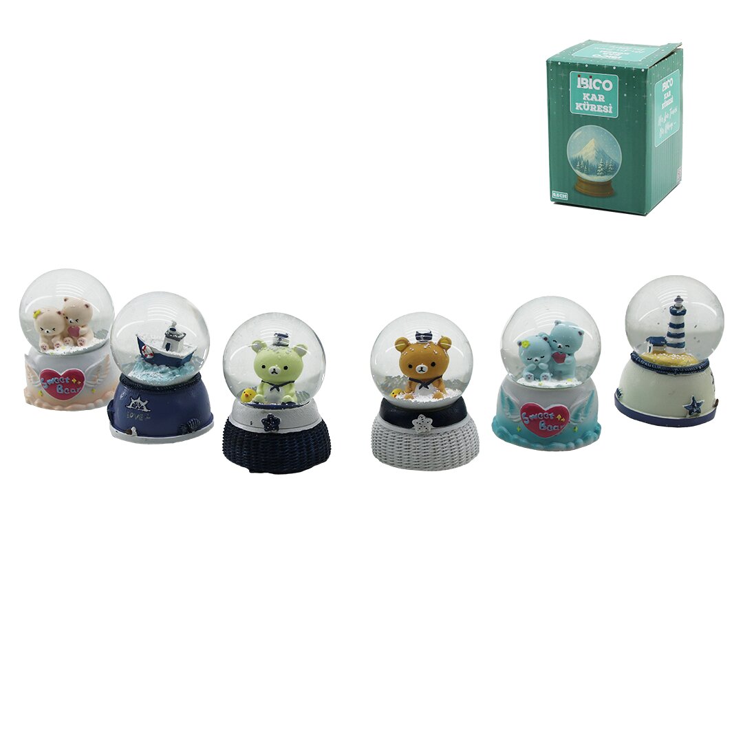 KÜÇÜK BOY - 6.5CM PİLLİ - IŞIKLI KAR KÜRESİ CAM HAYVAN FİGÜRLÜ - DESEN MİX RENKLİ HERHANGİ BİR TANESİ GÖNDERİLİR