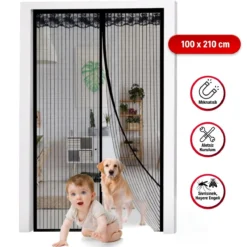 Mıknatıslı Kapı Sinekliği Siyah 100x210 cm Otomatik Kapanan Manyetik Tül Sineklik