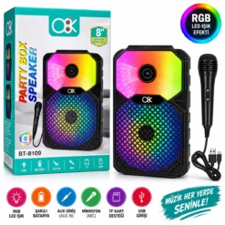 PL-4805 KARAOKE MİKROFONLU SPEAKER HOPARLÖR BT - SD - USB SARJLI RGB IŞIKLI DC 5V - AUX 8 INC BT-8109