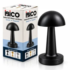 SİYAH - OVAL DEKORATİF MASA LAMBASI MANTAR DOKUNMATİK USB - TYPE-C ŞARJLI 3 FONKSİYON RENKLİ İ10-028