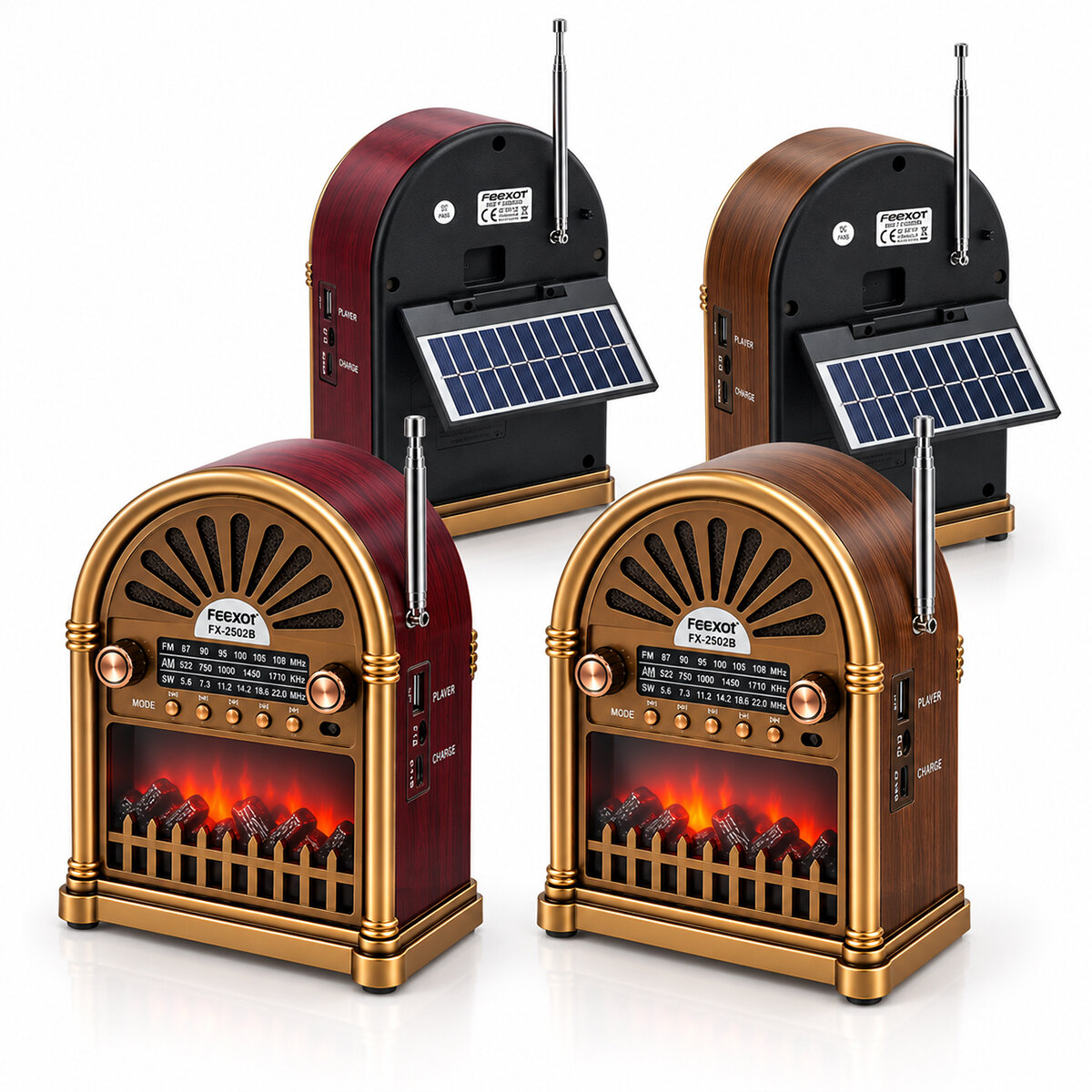 SOLAR - İBRELİ ŞÖMİNELİ RADYO - RETRO AM - FM - SW USB - TYPE-C SARJLI BT - TF - USB SPEAKER YG-6041BTS
