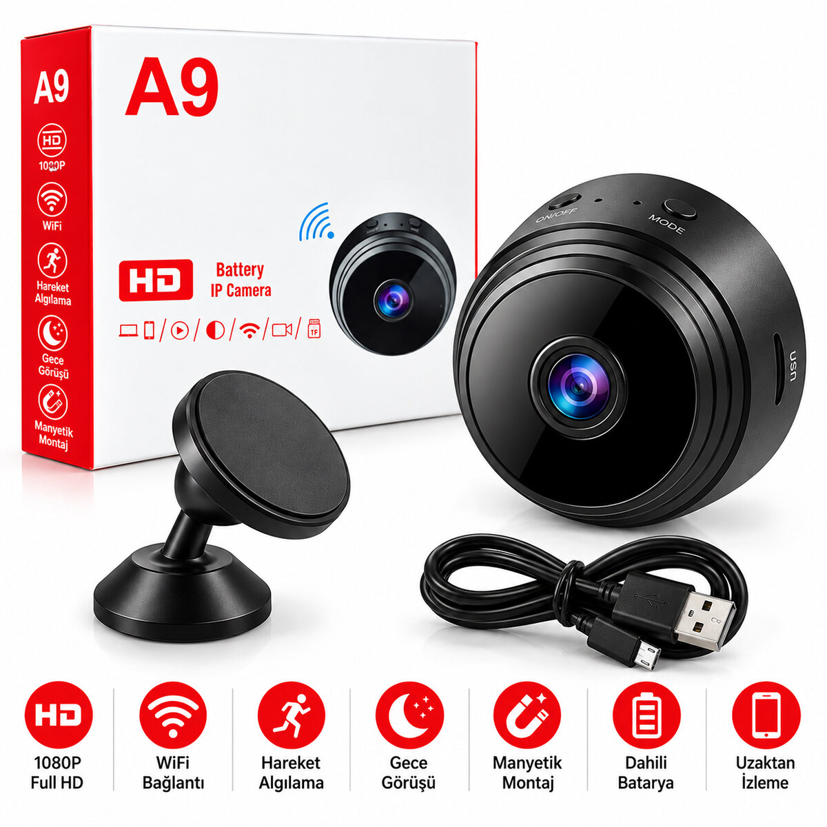 WİFİ HD MİNİ BATTERY IP KAMERA UZAKTAN İZLENEBİLEN 20FPS-15FPS A9