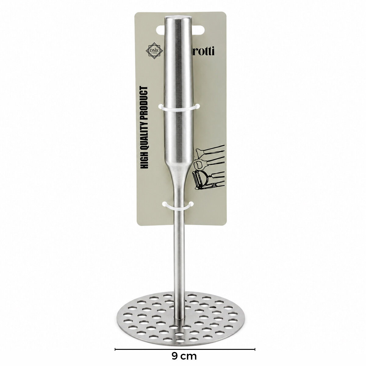 YUVARLAK ÇAP : 8CM METAL SAPLI = 11.5CM METAL PATATES EZİCİ TOPLAM UZUNLUK : 26.5CM